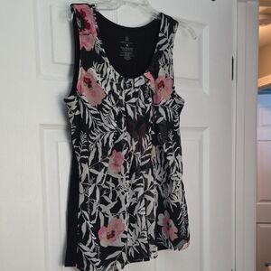 Floral Sleeveless Top - Black and Pink